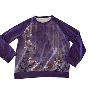 Women's Long Sleeve Purple Floral Pullover Top Size XL #260539